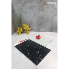 Feyza Design Siyah Mermer Görünümlü Cam Kesme Tahtası Çift Takım 20X30 cm