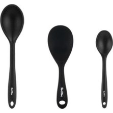 Feyza Design Füme Renkli Silikon 3’lü Set: Pilav Kaşığı, Spatula ve Büyük Kaşık