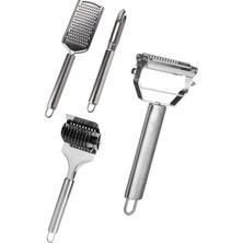 Feyza Design Paslanmaz Çelik 4 Parça Mutfak Seti: Soyacak, Oyacak, Rende, Erişte Kesme