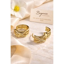 Begonia Accessories Vip Çelik Altın Kaplama Zirkon Taşlı Halka Küpe Minimal Figürlü Çivi Küpe Paslanmaz Kararmaz Alerji Yapmaz Şık Zarif Günlük ve Özel Gün Kadın Küpe