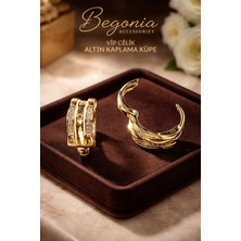 Begonia Accessories Vip Çelik Altın Kaplama Zirkon Taşlı Halka Küpe Minimal Figürlü Çivi Küpe Paslanmaz Kararmaz Alerji Yapmaz Şık Zarif Günlük ve Özel Gün Kadın Küpe