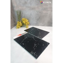 Feyza Design Şık Siyah Mermer Görünümlü Cam Kesme Takımı 20X30CM (2'li)