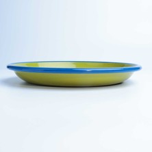 Emayra Emaye Servis Tabağı 26 cm | Fıstık Yeşil Kordon Kobalt