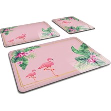 Feyza Design Tropik Flamingo Cam Kesme Tablası Seti, Şık ve Dayanıklı Mutfak Aksesuarı