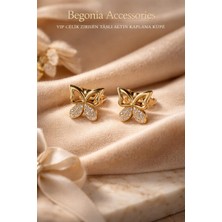 Begonia Accessories Vip Çelik Altın Kaplama Zirkon Taşlı Halka Küpe Minimal Figürlü Çivi Küpe Paslanmaz Kararmaz Alerji Yapmaz Şık Zarif Günlük ve Özel Gün Kadın Küpe