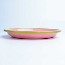 Emayra Emaye Servis Tabağı 26 cm | Gül Kurusu Kordon Fıstık Yeşil