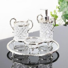 Çamlıca Home Emayra 4 Parça Kulplu Cam Banyo Seti Gümüş