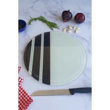 Feyza Design Kanallı Cam Kesme Tablası, Çap 32CM, Black Rock Şeritli, Patentli Tasarım