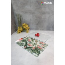 Feyza Design Şık Cam Kesme Tahtası Çift Takım, Botanik Desen, 20X30 cm