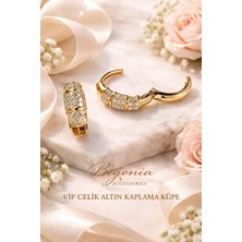 Begonia Accessories Vip Çelik Altın Kaplama Zirkon Taşlı Halka Küpe Minimal Figürlü Çivi Küpe Paslanmaz Kararmaz Alerji Yapmaz Şık Zarif Günlük ve Özel Gün Kadın Küpe