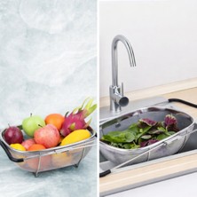 Feyza Design Genişletilebilir Paslanmaz Çelik Lavabo Üstü Süzgeç Sepeti, Kauçuk Saplı