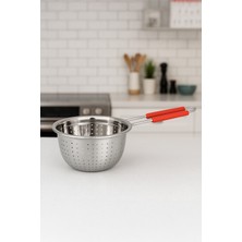 Feyza Design Paslanmaz Çelik Meyve Sebze Yıkama Süzgeci, 28 Cm, Silikon Saplı