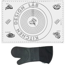 Feyza Design 2'li Beyaz ve Gri Silikon Hamur Açma Matı ile Fırın Eldiveni Seti