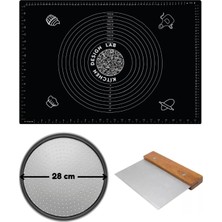 Feyza Design Siyah Silikon Hamur Açma Matı 45X65 Cm, Pizza Tepsisi ve Kesici Seti