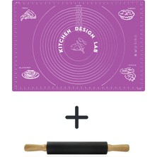 Feyza Design Mor 45X65 cm Silikon Hamur Açma Matı ve Siyah Klasik Merdane Seti