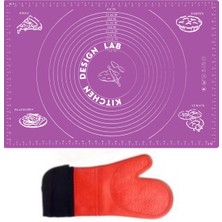 Feyza Design 2'li Mor ve Kırmızı Silikon Hamur Açma ve Fırın Eldiven Seti