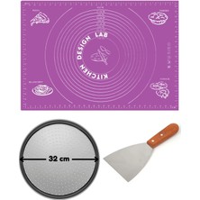 Feyza Design Mor Hamur Açma Matı 45X65 Cm, 32 cm Pizza Tepsisi ve Ahşap Kesici