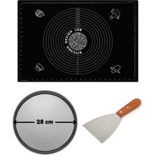 Feyza Design Siyah Hamur Açma Matı ve Pizza Kesici Seti, 45X65 Cm, Ahşap Uzun Saplı