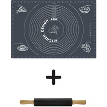 Feyza Design 2'li Gri ve Siyah Silikon Hamur Açma Matı ile Merdane Seti, Pratik ve Şık