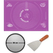 Feyza Design Mor Hamur Açma Matı ve Pizza Kesici, 45X65 Cm, 36 cm Pizza Tepsisi