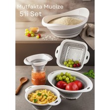 Feyza Design Çeyizlik 5’li Katlanır Süzgeç Seti, Pratik ve Yer Tasarruflu Akordiyon Tasarım