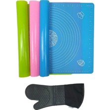 Feyza Design 2'li Set Silikon Hamur Açma Matı ve Gri Yanmaz Mutfak Eldiveni