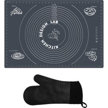 Feyza Design 2'li Gri Silikon Hamur Açma Matı ve Siyah Mutfak Fırın Eldiveni Seti