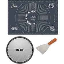 Feyza Design Gri Hamur Açma Matı 45X65 Cm, 28 cm Pizza Tepsisi ve Ahşap Kesici
