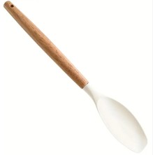 Feyza Design Beyaz 2'li Silikon Spatula, Ahşap Saplı, Mutfak Kullanımına Uygun