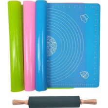 Feyza Design 45X65 cm Silikon Hamur Açma Matı ve Bambu Saplı Silikon Merdane Seti