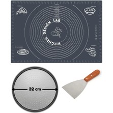Feyza Design Gri Hamur Açma Matı ve Pizza Kesici Seti, 45X65 cm ve 32 cm Ölçüler