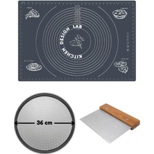 Feyza Design Gri Silikon Hamur Açma Matı, Pizza Tepsisi ve Kesici Seti (45X65 Cm)