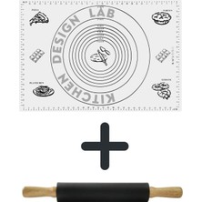 Feyza Design Beyaz 45X65 cm Silikon Hamur Açma Matı ve Siyah Klasik Merdane Seti