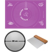 Feyza Design Mor Silikon Hamur Açma Matı ve Pizza Kesici Seti, 45X65 cm