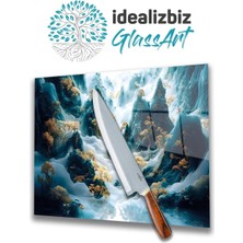 Feyza Design Manzara Dağ Temalı Cam Kesme ve Sunum Tablası, Doğrama Tahtası