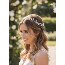 Yeşil Atölye Incili Taşlı Gelin Saç ve Türban Aksesuarı ( Düğün Nişan Kına Söz Lohusa)