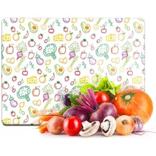 Feyza Design Renkli Meyve ve Sebze Desenli Cam Kesme ve Sunum Tahtası 20X30 cm