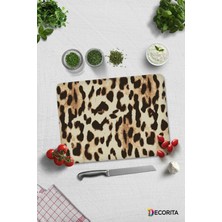 Feyza Design Şık Leopar Desenli Cam Kesme Tablası 30X40CM, Dayanıklı ve Estetik Tasarım