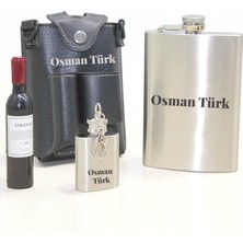 Hediye Fikri Kişiye Özel Deri Kılıflı 9 Oz Matara Seti – Tirbuşonlu ve Matara Anahtarlıklı