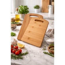 Feyza Design Ikili Bambu Kesim Panosu Seti, 28X20 ve 33X24 Cm, Doğal ve Dayanıklı