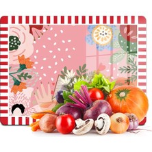 Feyza Design Renkli Love Desenli Cam Kesme Tahtası 30X40 Cm, Şık ve Fonksiyonel Kullanım