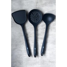 Feyza Design Siyah Ivory Silikon Kepçe ve Spatula Seti, Dayanıklı ve Şık Mutfak Aksesuarı