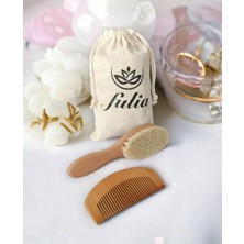 Fulia Elegance Doğal Keçi Kılı Bebek Saç Fırçası ve Doğal Ahşap Tarak 2'li Set - Boy