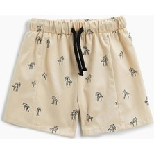 Chino Şort Cepli Dinozor Baskılı Pamuklu