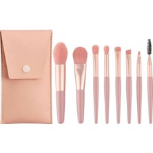 8'li Profesyonel Makyaj Fırça Seti, Rose Gold, Seyahat Çantalı, Göz ve Yüz Makyajı Için