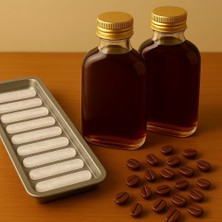 2 Adet Şeffaf Cold Brew Metal Gold Kapaklı Soğuk Kahve Yassı Cam Şişe 200 ml ve Çubuk Buz Kalıbı