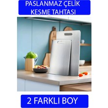 Feyza Design 2 Adet Paslanmaz Çelik Kesme Tahtası, Antibakteriyel Yüzey, Üst Düzey Kalite
