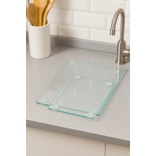 Feyza Design 2'li Temperli Cam Kesme Tahtası Seti, Mutfak Için Şık ve Sağlıklı Doğrama