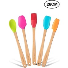 Feyza Design Renkli Bambu Silikon Spatula Seti, Uzun 26 Cm, Çok Amaçlı ve Dayanıklı