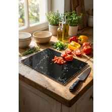 Feyza Design Siyah Mermer Desenli Cam Kesme Tahtası 25X35 cm
